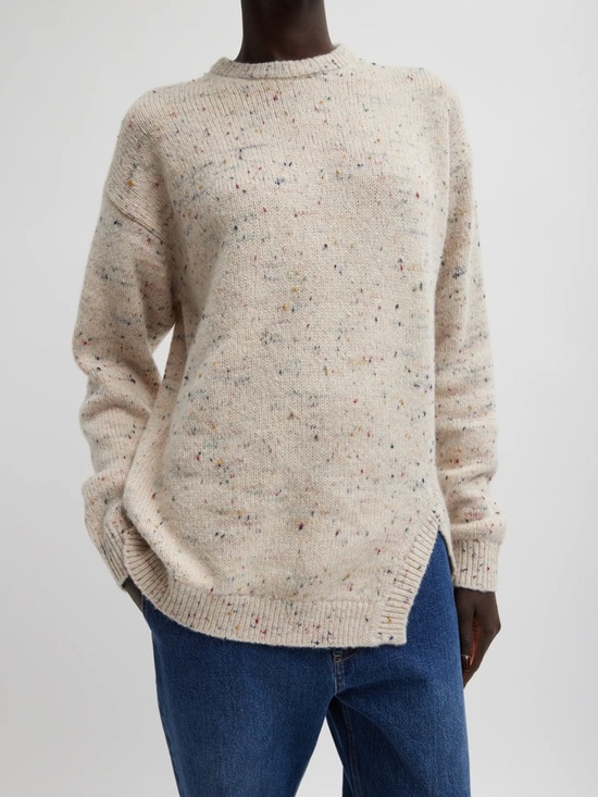 Tibi Sweaters - TIBI WOMENS WOOL CONFETTI SPECKLE CREWNECK SWEATER CREAM SMALL